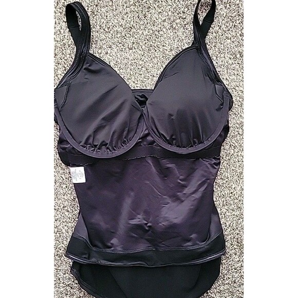 Lands' End Swim Top Black 14 DD Wrap Front Tankini (L) Solid Underwire S74 - Picture 4 of 5